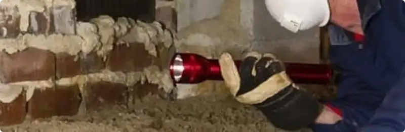 Pest control technician inspecting a crawl space for ant activity in Commerce City, CO